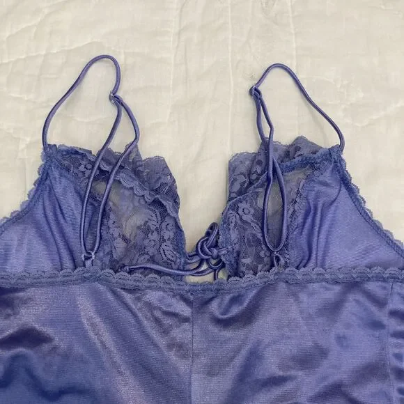 Vintage Lingere Delicates Lavender 80s Teddy Lacy Leotard Nightie Womens M - Picture 7 of 8